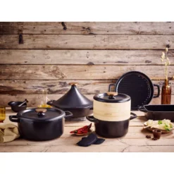 NORI Cocotte En Fonte Emaillée Avec 2 Paniers Vapeur BEKA Ronde Noir D20 -Beka nori cocotte en fonte emaillee avec 2 paniers vapeur beka ronde noir d20 9